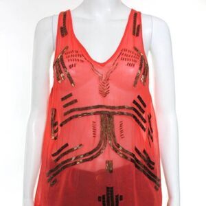 Free People Orange Sheer Beaded Top Sz XS